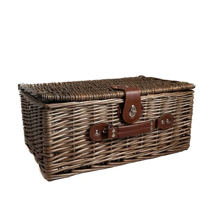 4 Person Blue Gingham Lined Wicker Picnic Basket - Image 8