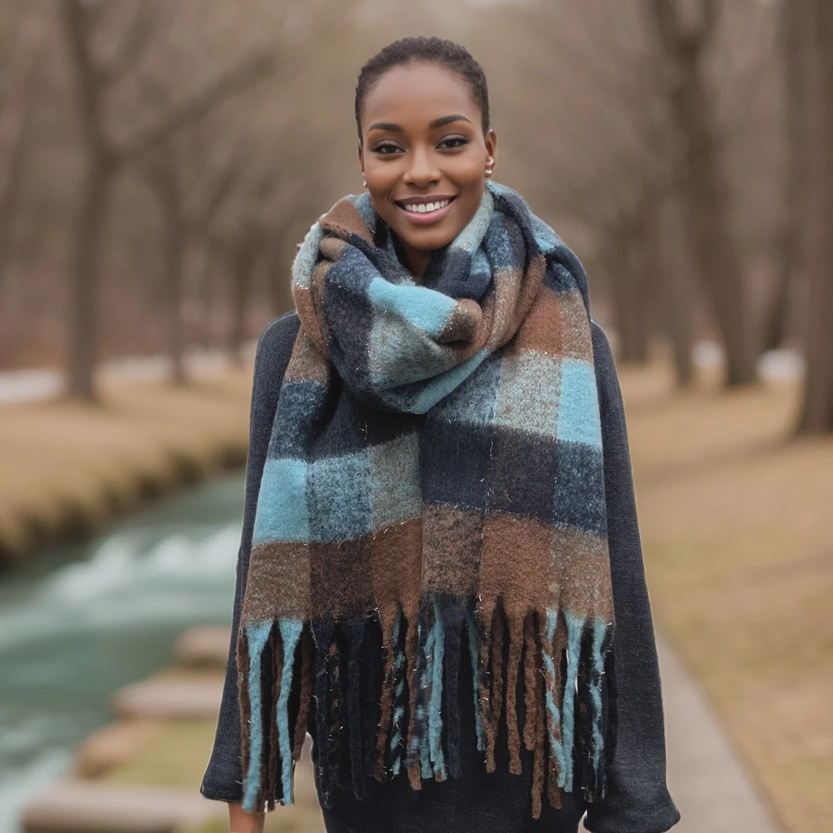 Agung Super Thick Boxes Winter Scarf Chocolate/Blue