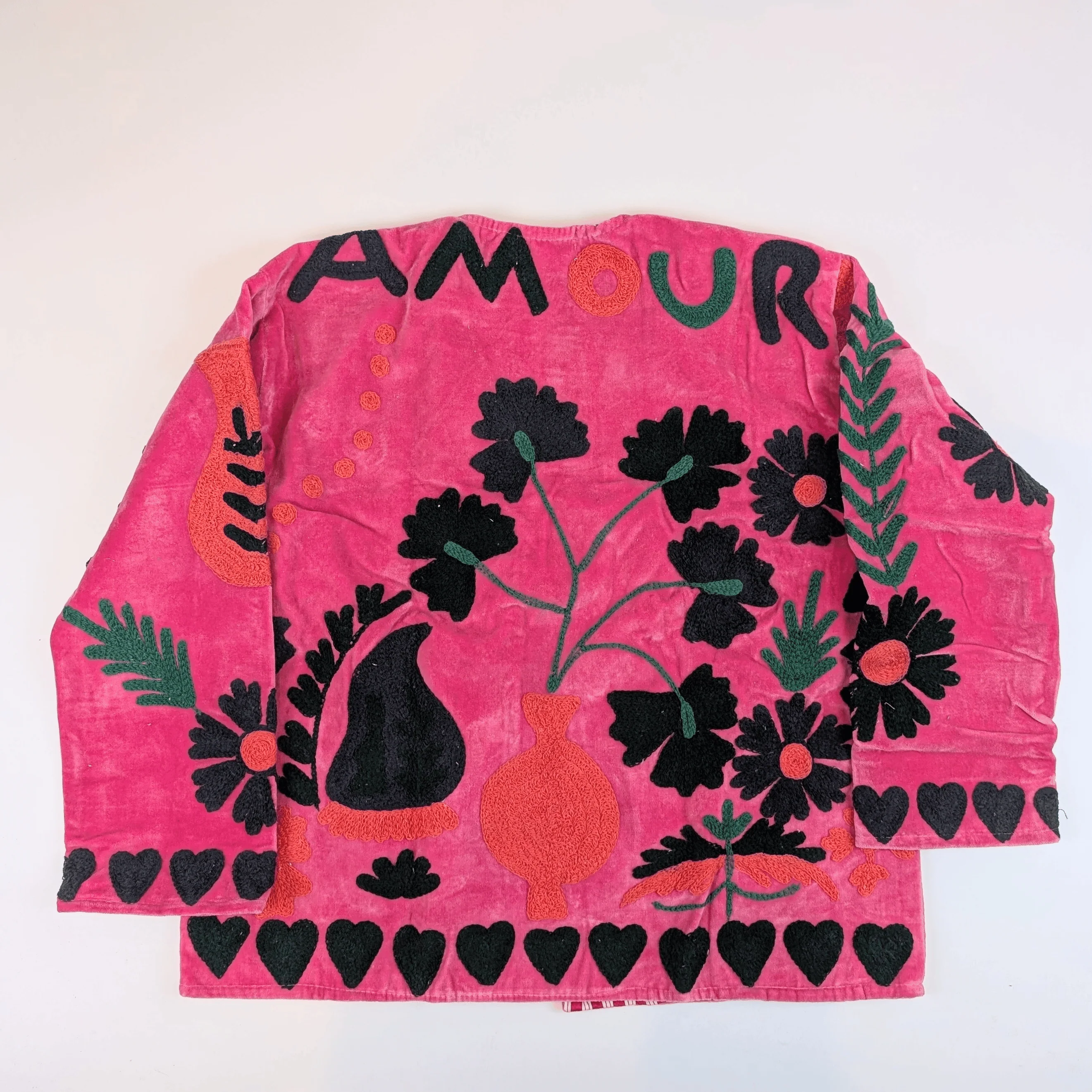 Amour Pink Velvet Suzani Kimono Embroidered Boho Jacket