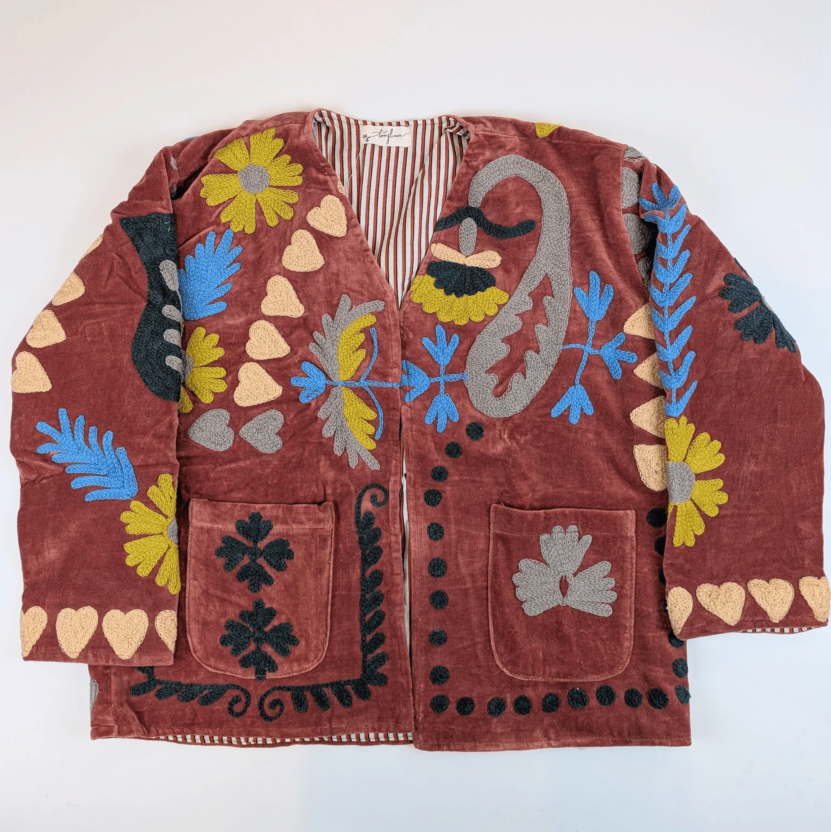 Amour Russet Velvet Suzani Kimono Embroidered Boho Jacket - Image 2