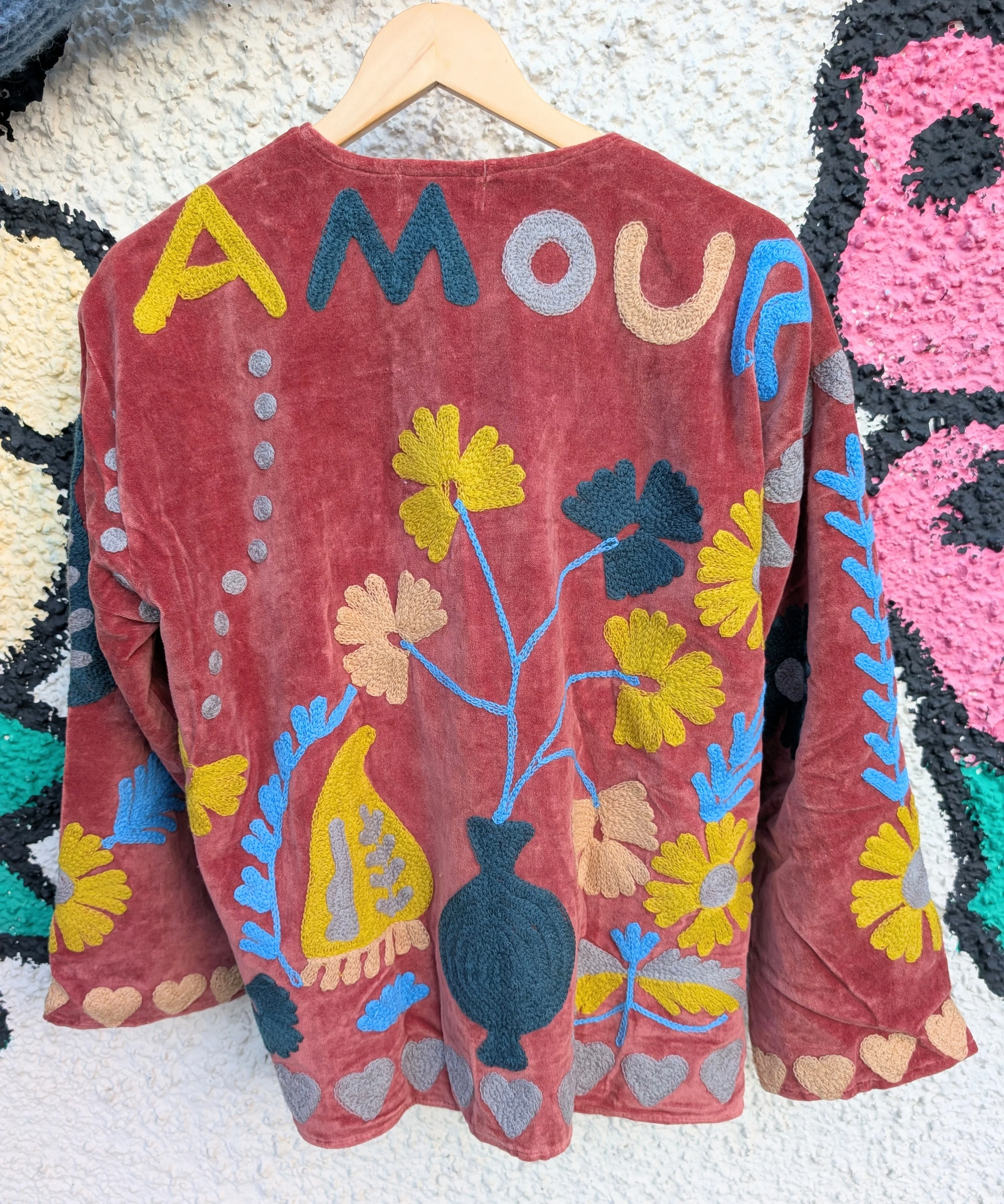 Amour Russet Velvet Suzani Kimono Embroidered Boho Jacket - Image 3