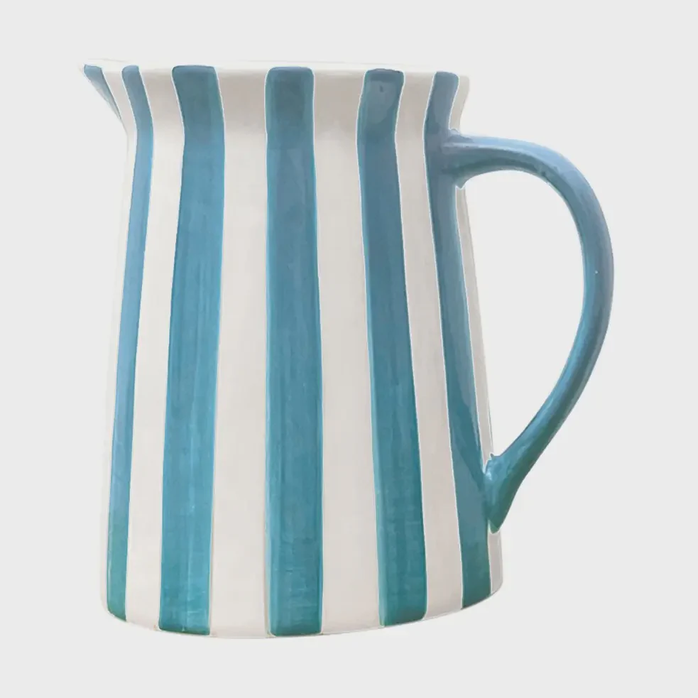 Aqua & White Striped Pitcher