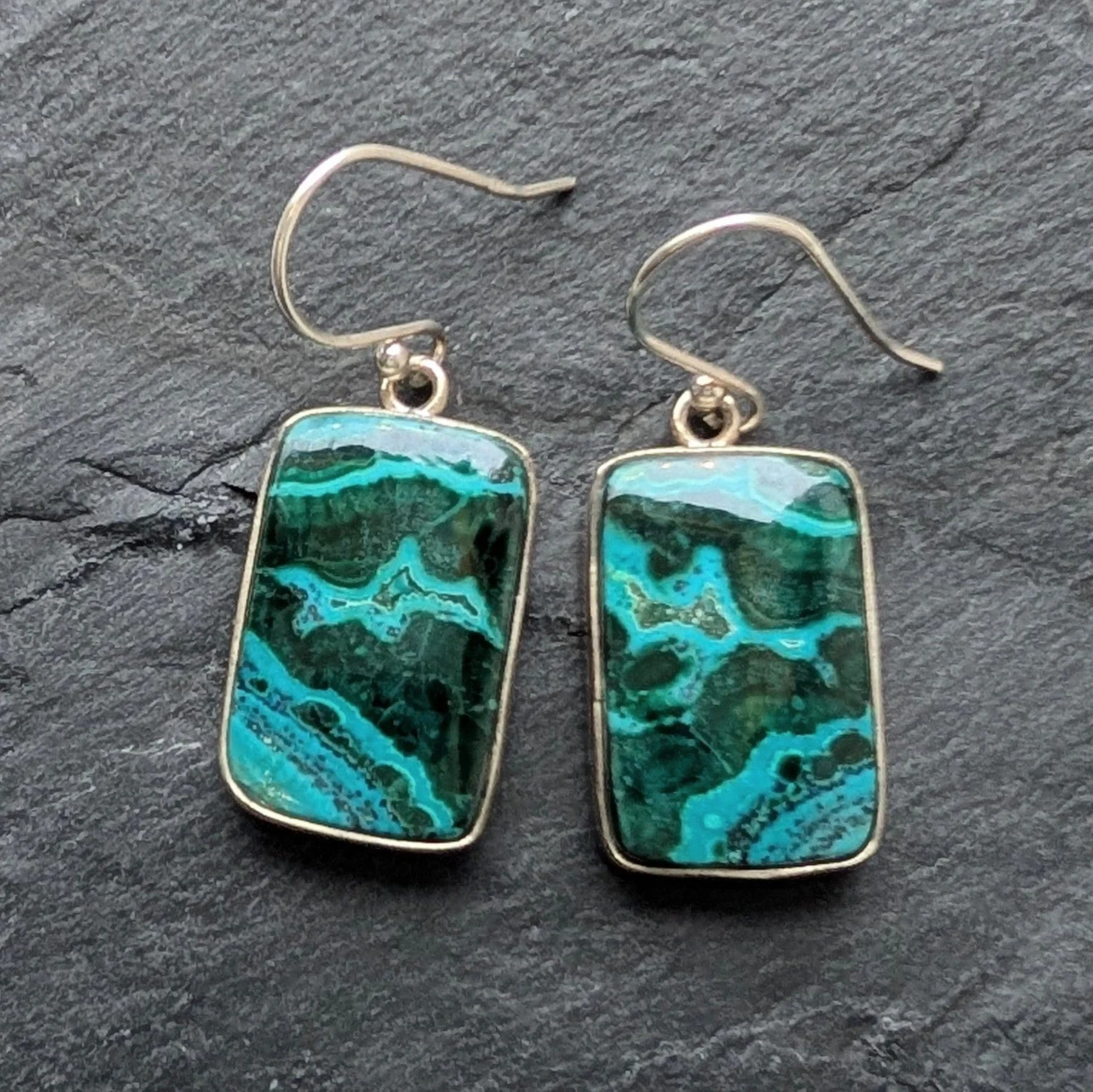 Azurite Malachite Rectangle Sterling Earrings