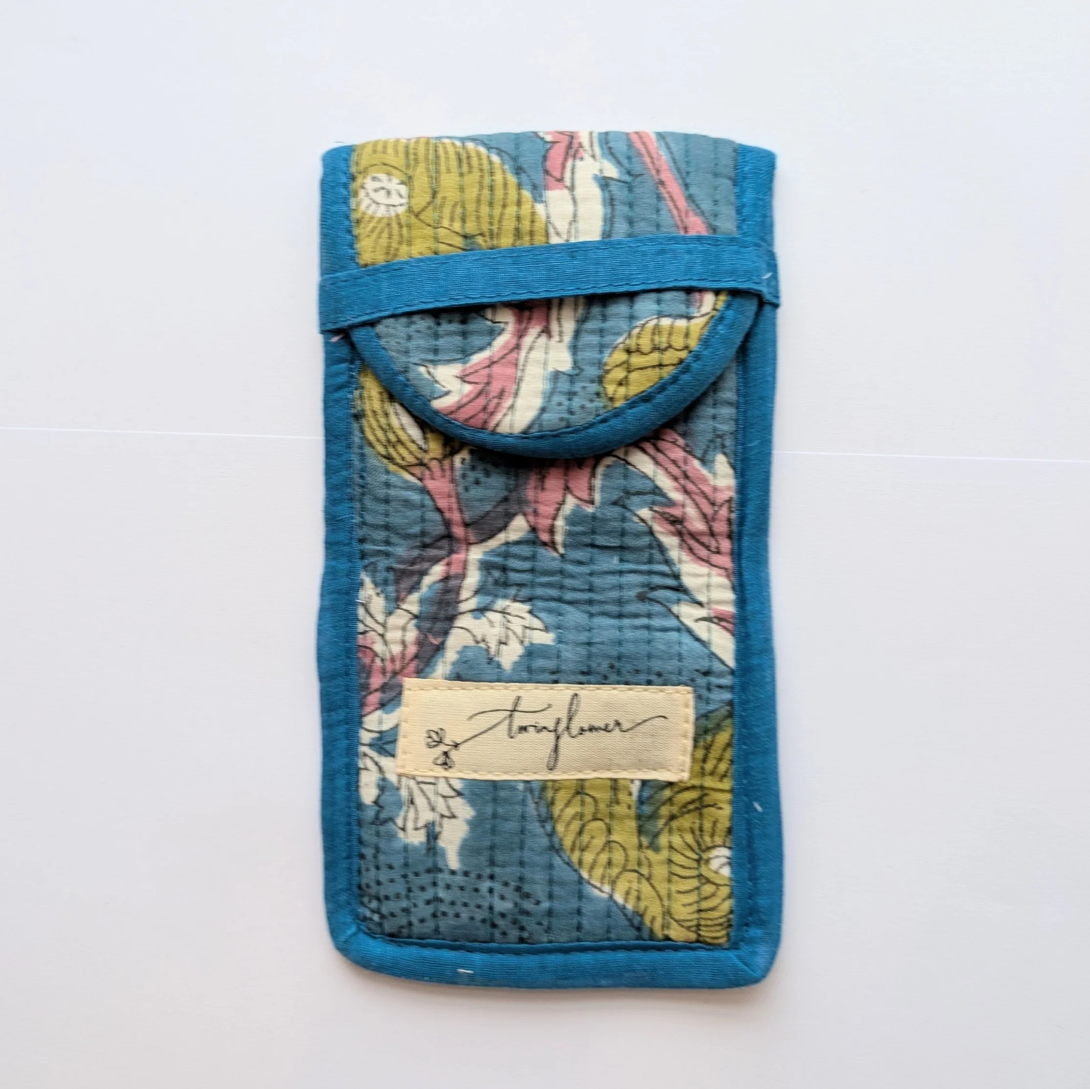 Blue & Green Floral Block Print Quilted Glasses Case