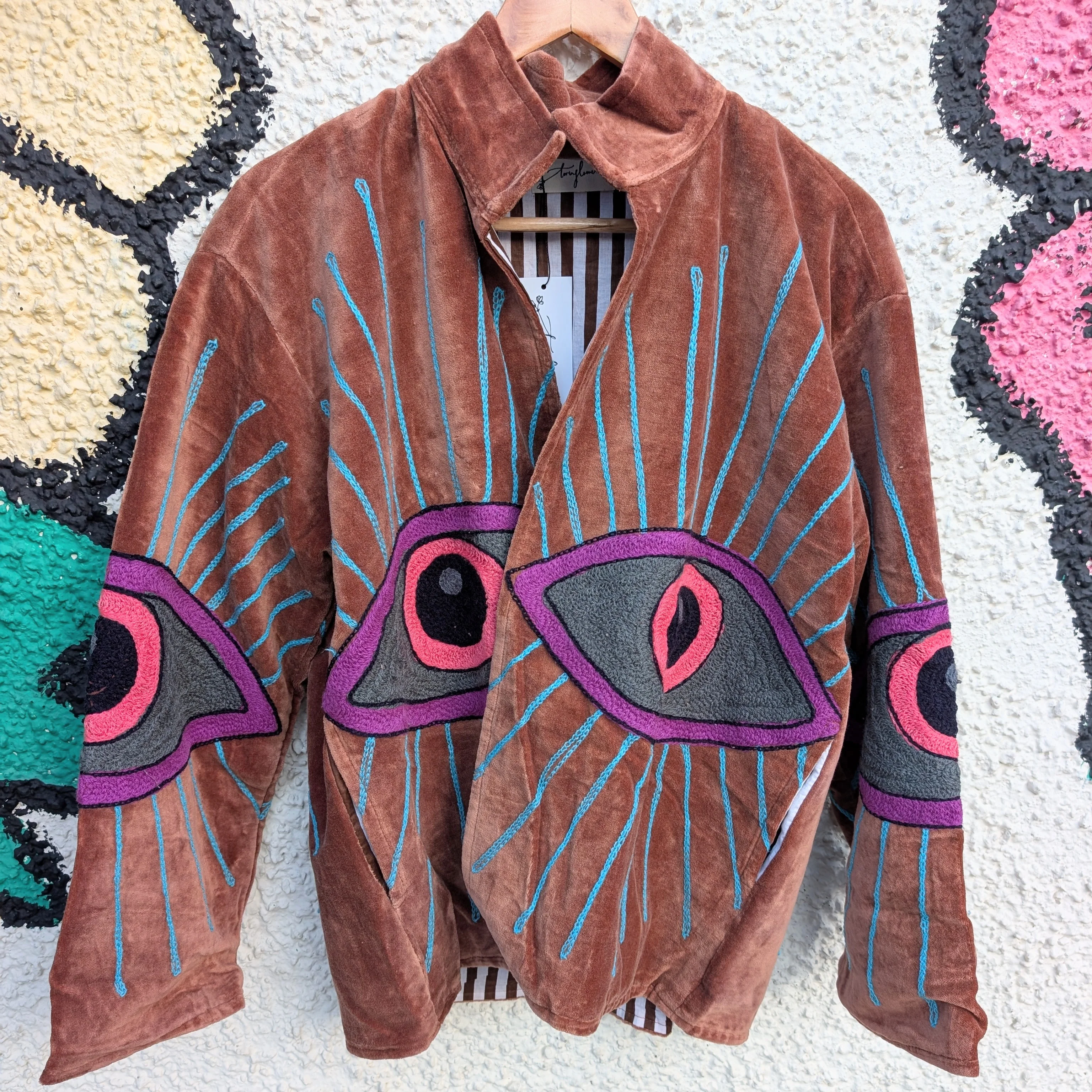 Copper Suzani Embroidered Jacket Evil Eye Good Luck - Image 3