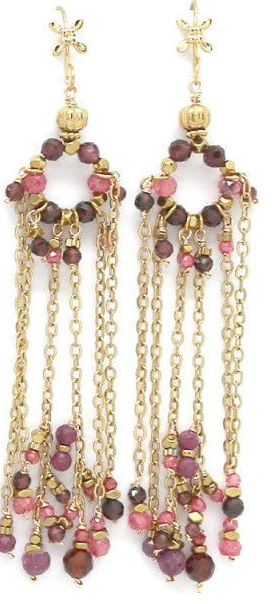 Crochet Circle Earrings with Fringe & Stones