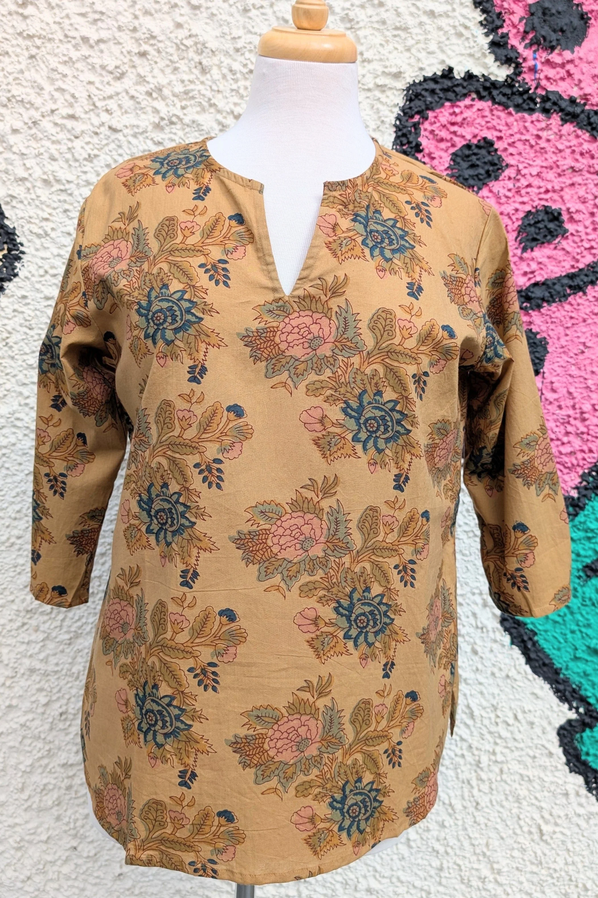 Marianne Dark Mustard Floral Block Print Cotton Blouse