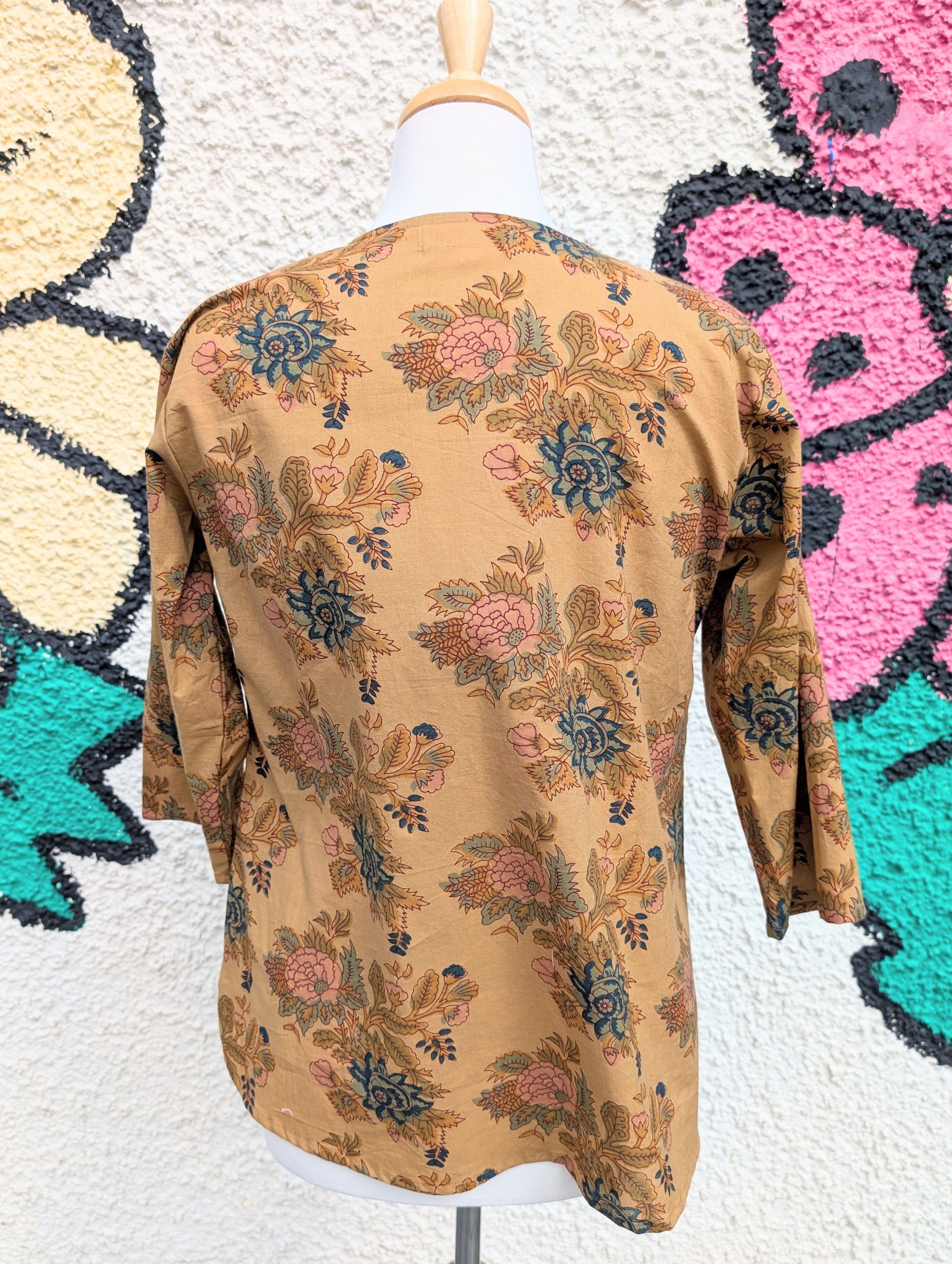 Marianne Dark Mustard Floral Block Print Cotton Blouse - Image 3
