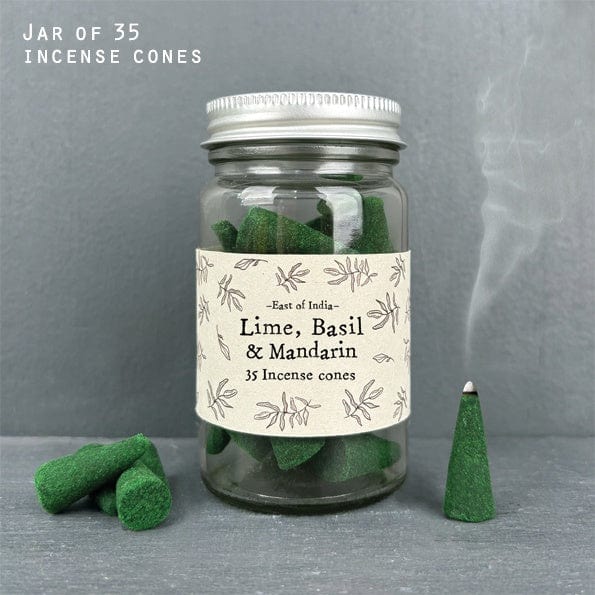 East of India Jar of Incense Cones Lime Basil & Mandarin