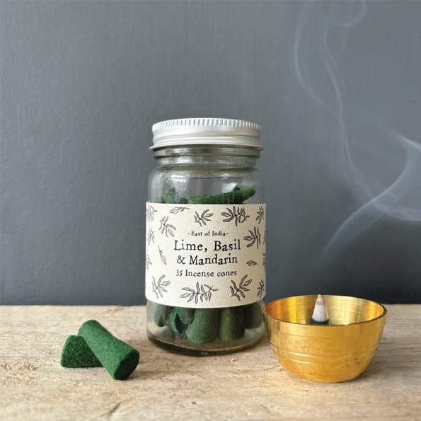 East of India Jar of Incense Cones Lime Basil & Mandarin - Image 2