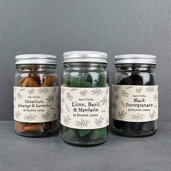 East of India Jar of Incense Cones Lime Basil & Mandarin - Image 3