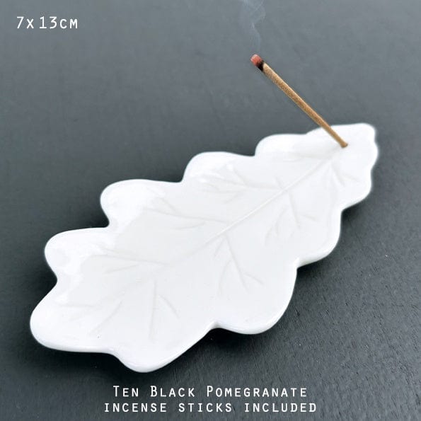 East of India Leaf Incense Holder Porcelain Oak