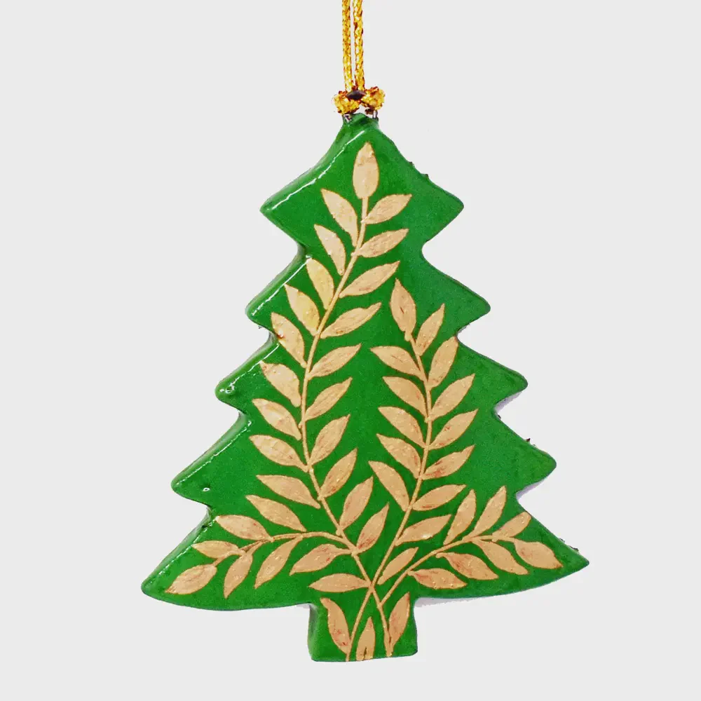 Fair Trade Green Hanging Tree Ornament Gold Vines Small
