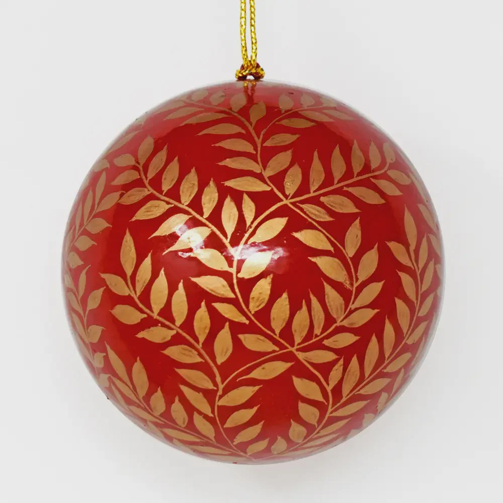 Fair Trade Red Bauble - Gold Vines