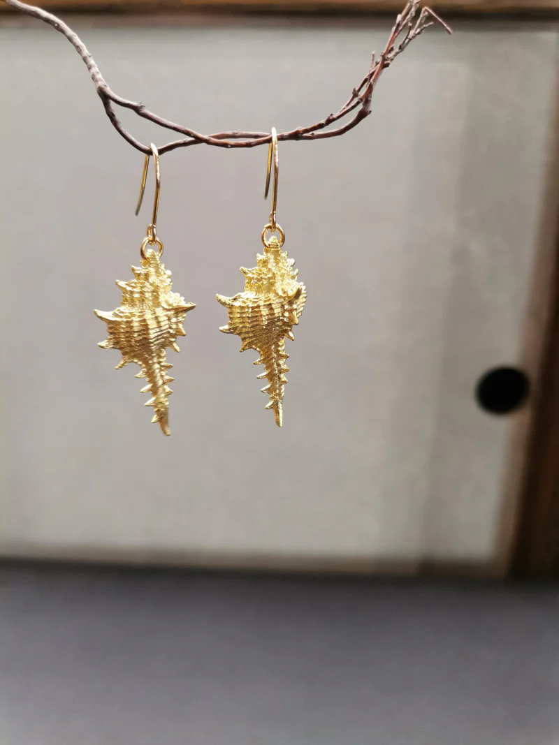 Gold Conch Shell Earrings - Image 2
