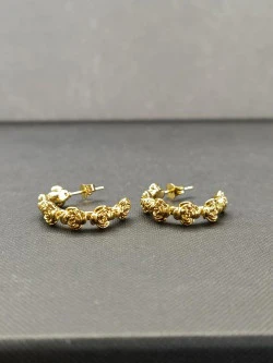 Gold Half-Hoop Earrings Engraved Roses