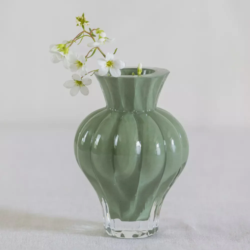 Green Ribbed Bud Vase