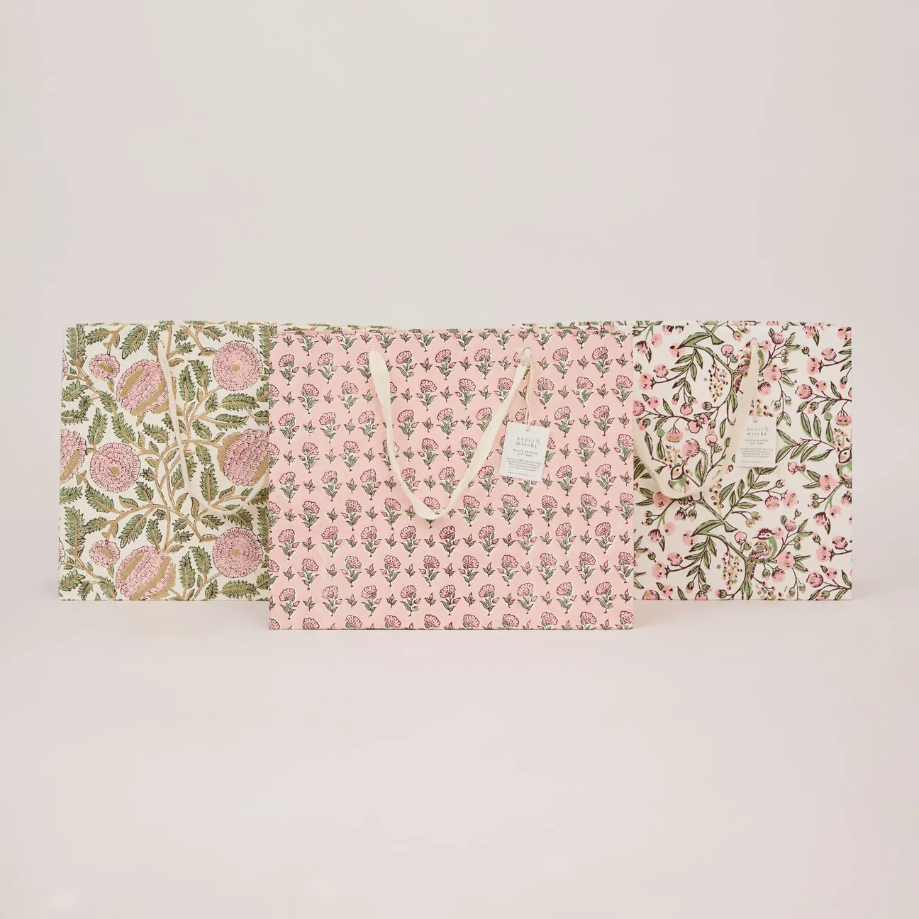 Hand Block Printed Gift Bag Large Blush Refresh - Image 2