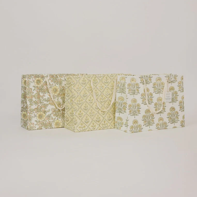 Hand Block Printed Gift Bag Large Buttercream