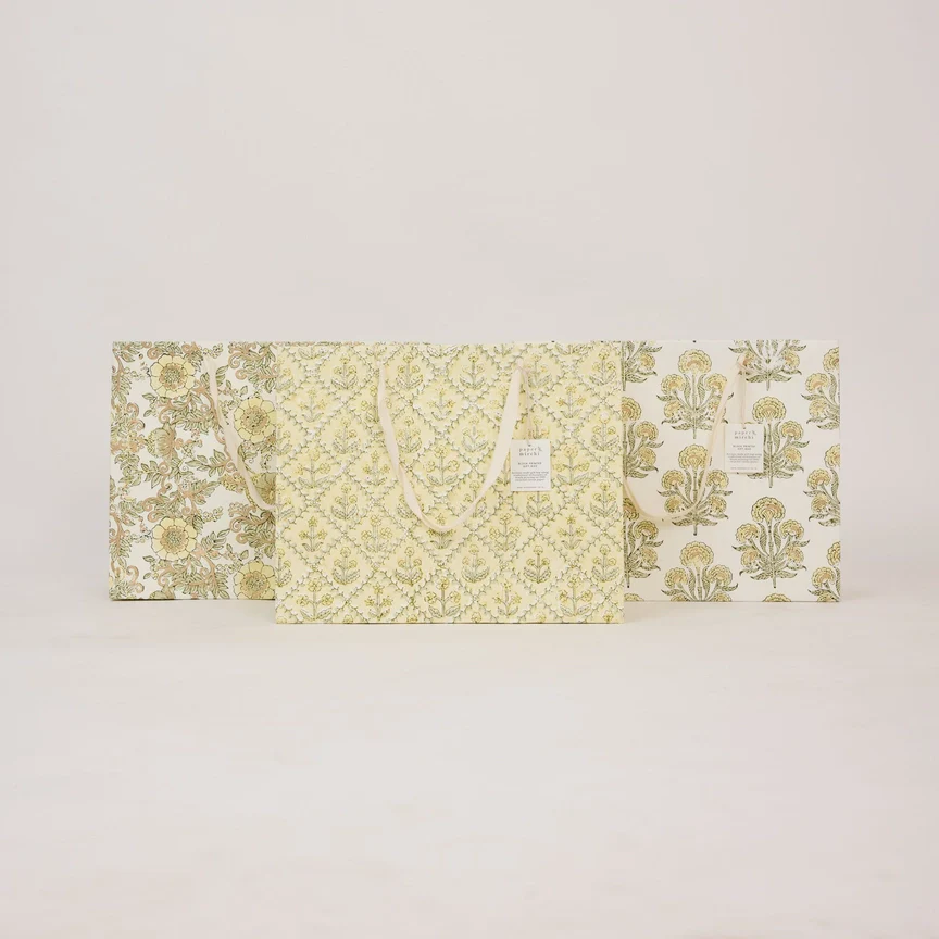 Hand Block Printed Gift Bag Large Buttercream - Image 2