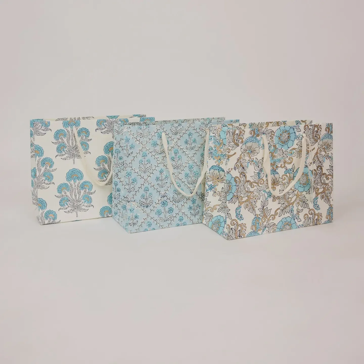 Hand Block Printed Gift Bag Medium Blue Opal