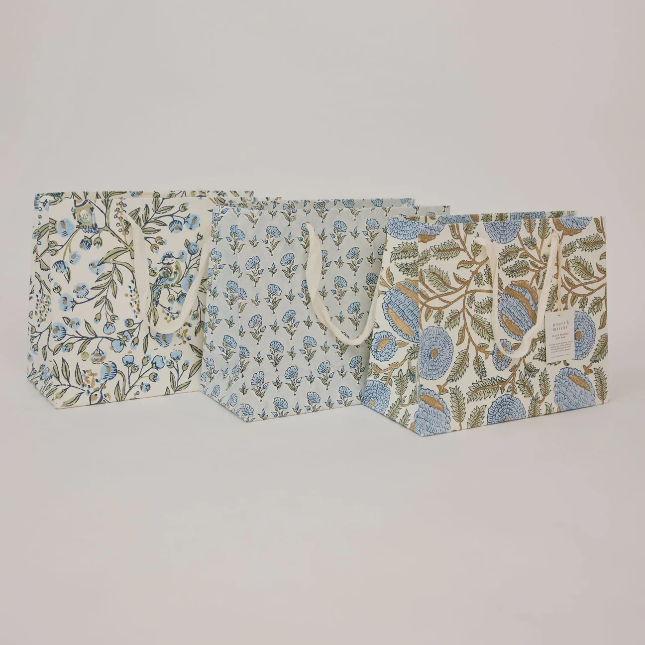 Hand Block Printed Gift Bag Medium Blue Stone Refresh