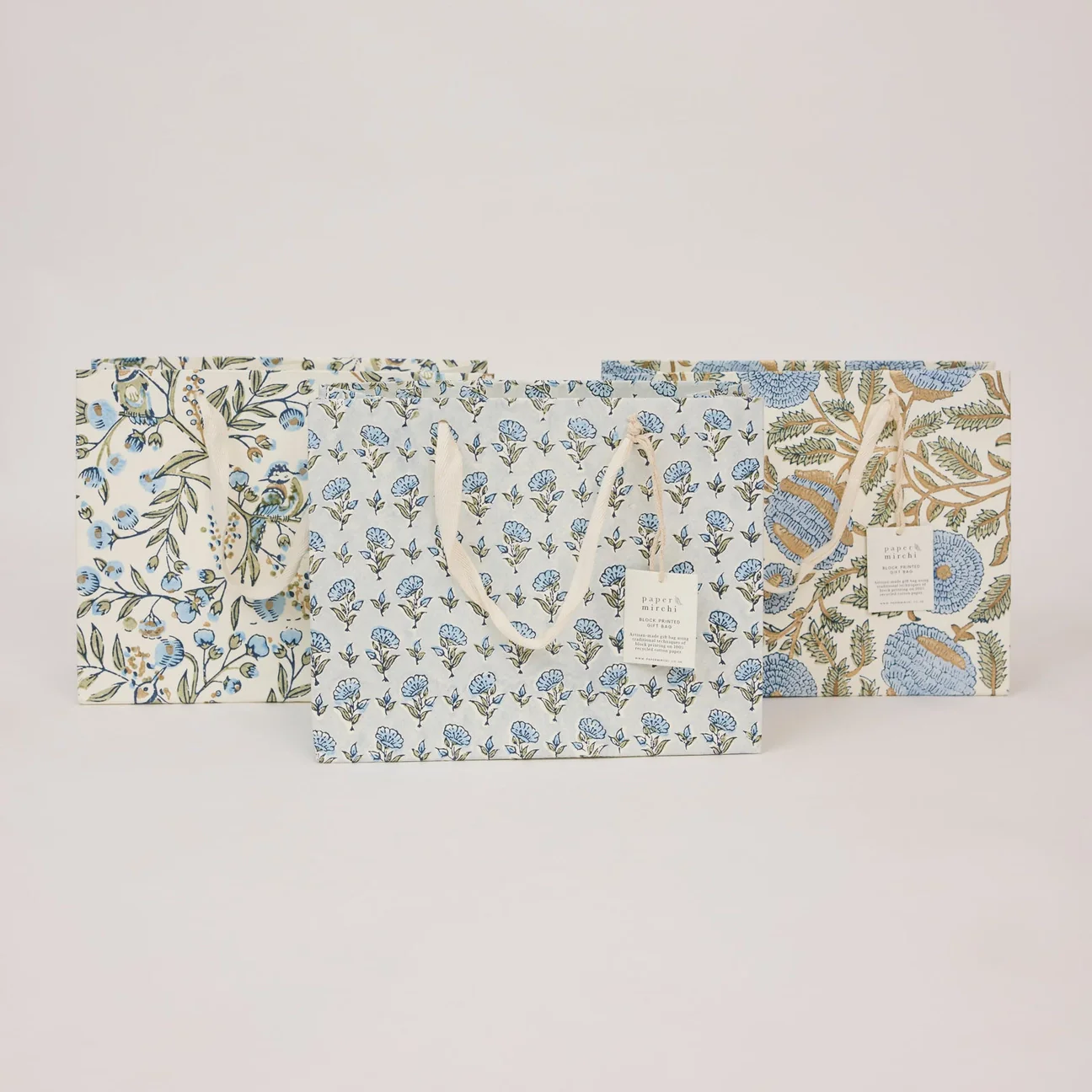 Hand Block Printed Gift Bag Medium Blue Stone Refresh - Image 2