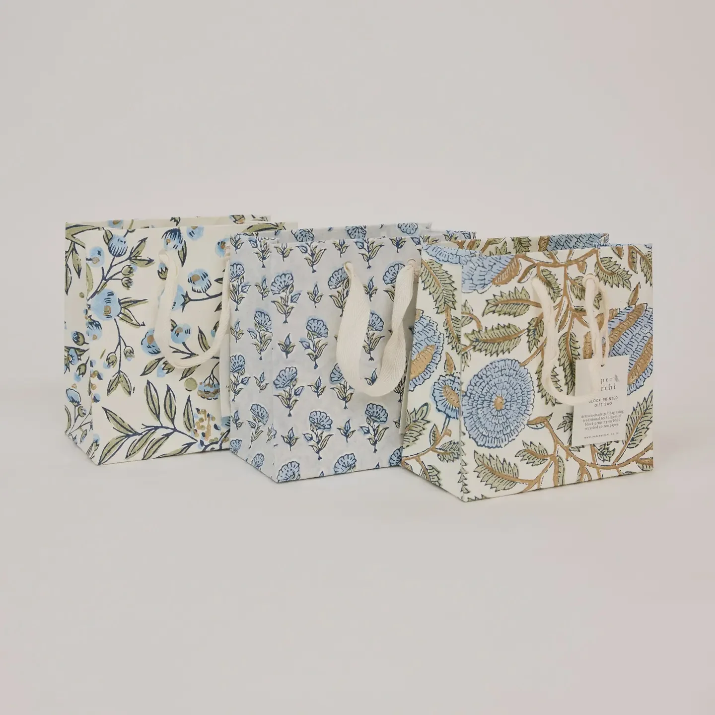 Hand Block Printed Gift Bags Small Blue Stone Refresh