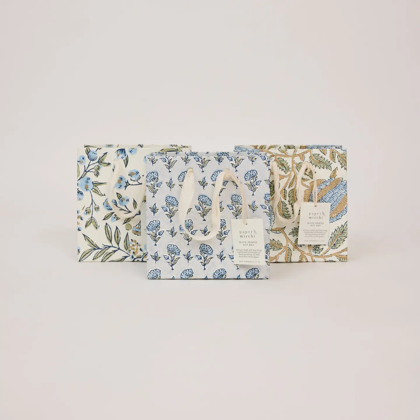Hand Block Printed Gift Bags Small Blue Stone Refresh - Image 2