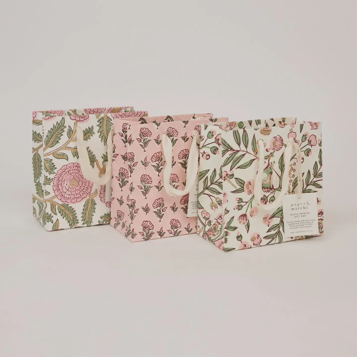 Hand Block Printed Gift Bags Small Blush Refresh