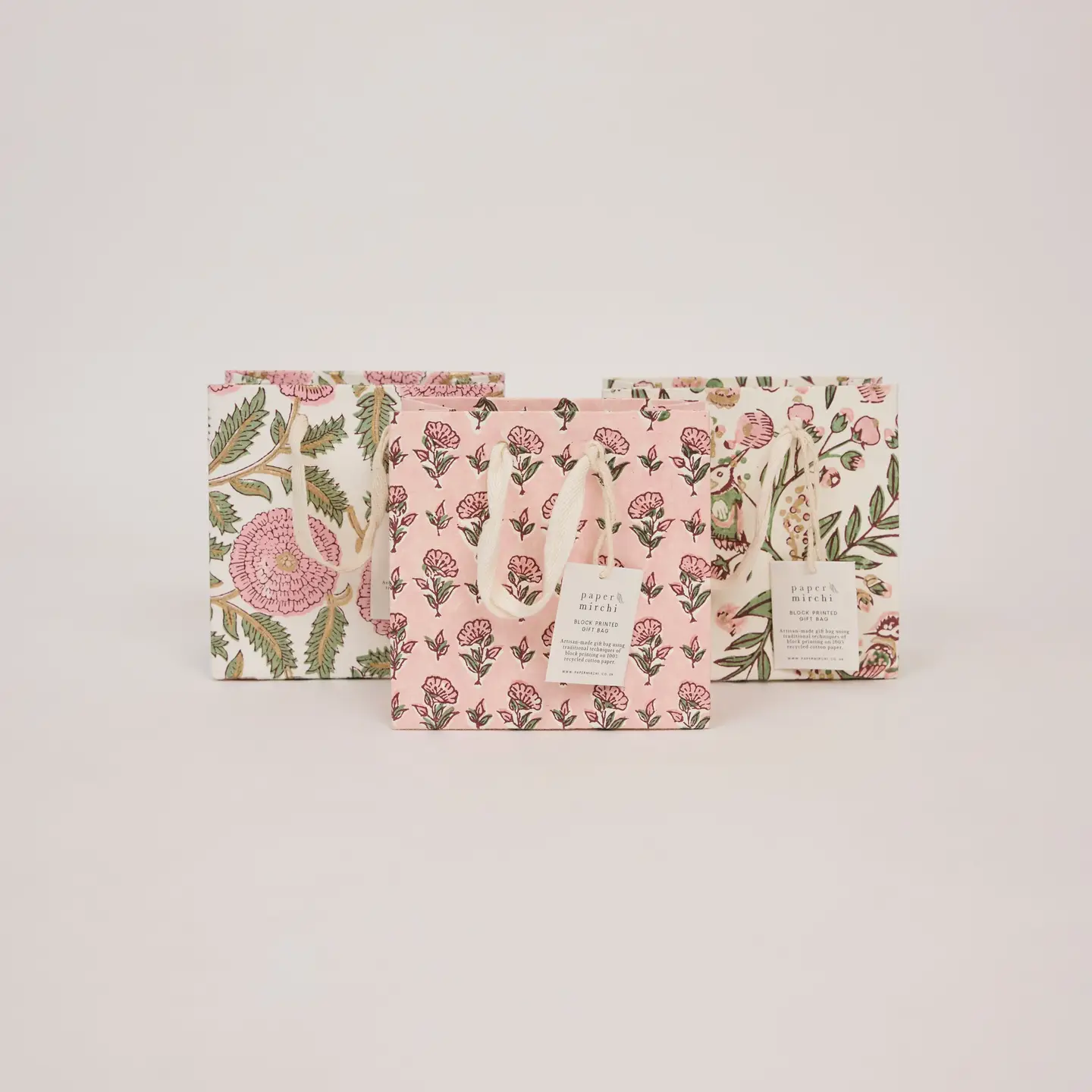 Hand Block Printed Gift Bags Small Blush Refresh - Image 3