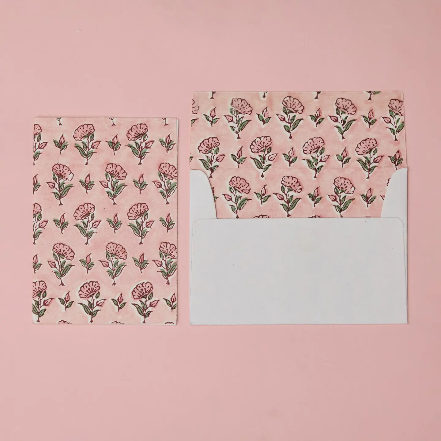Hand Block Printed Greeting Card - Ditsy Floral Blush - Image 2
