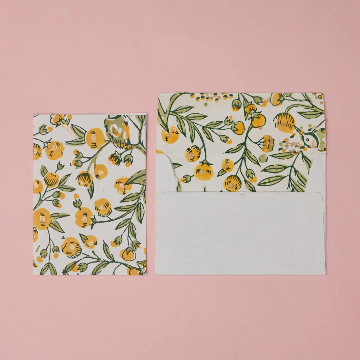 Hand Block Printed Greeting Card - Song Birds Sunshine - Image 2