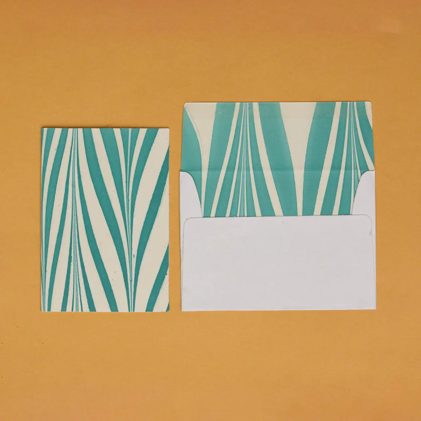Hand Marbled Greeting Card - Candy Stripes Turquoise - Image 2