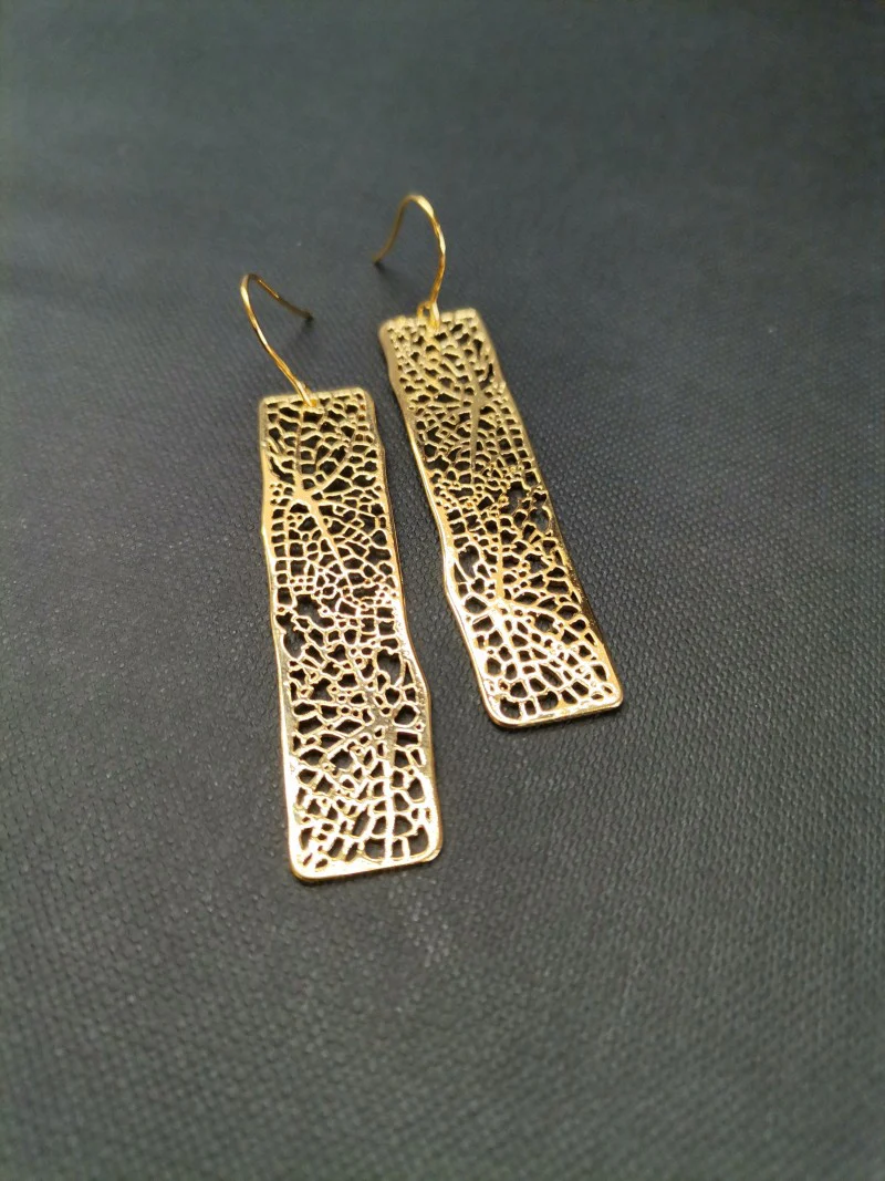 Hollow Pattern Gold Rectangle Earrings