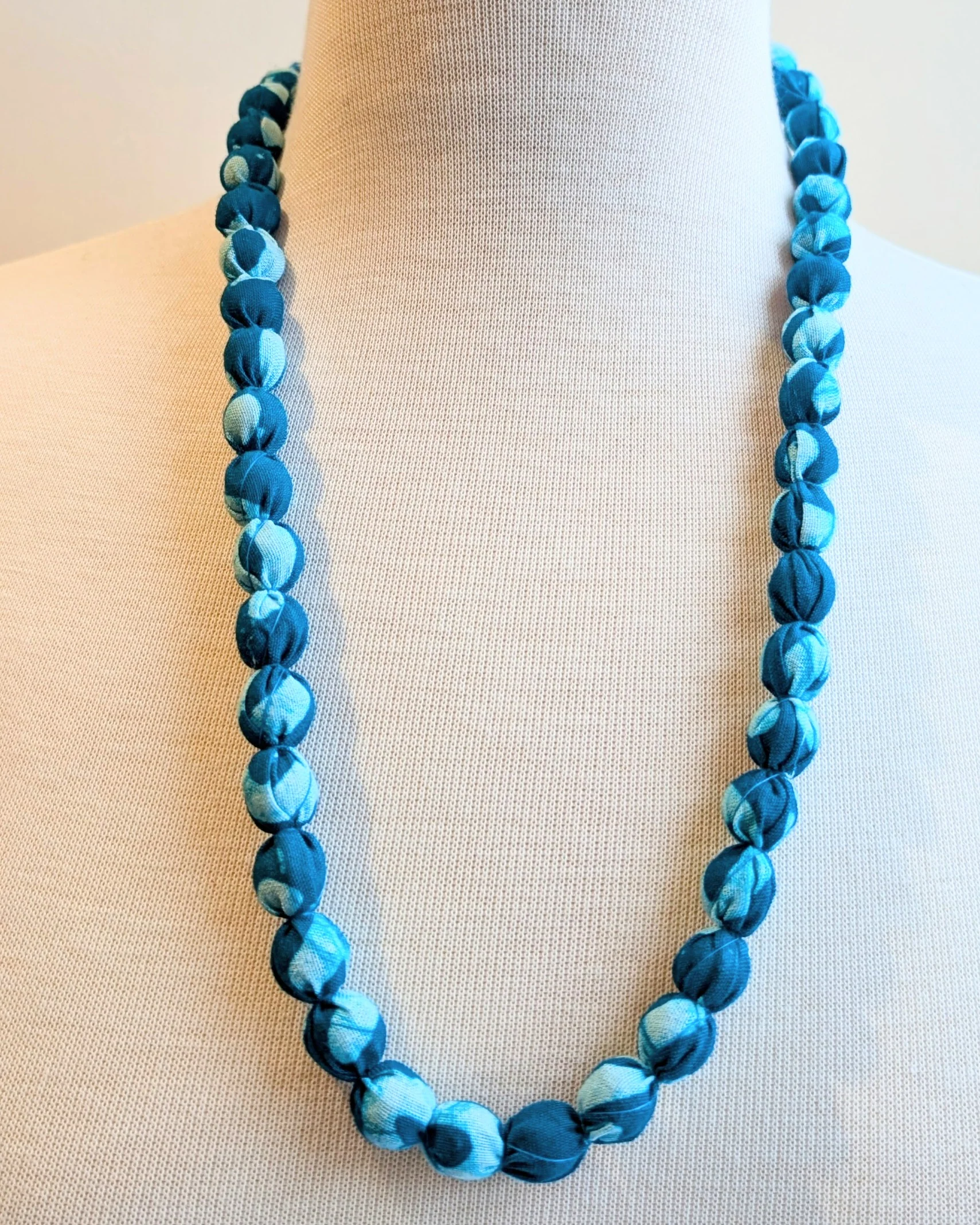Indian Fabric Handmade Beaded Necklace Aqua Blue