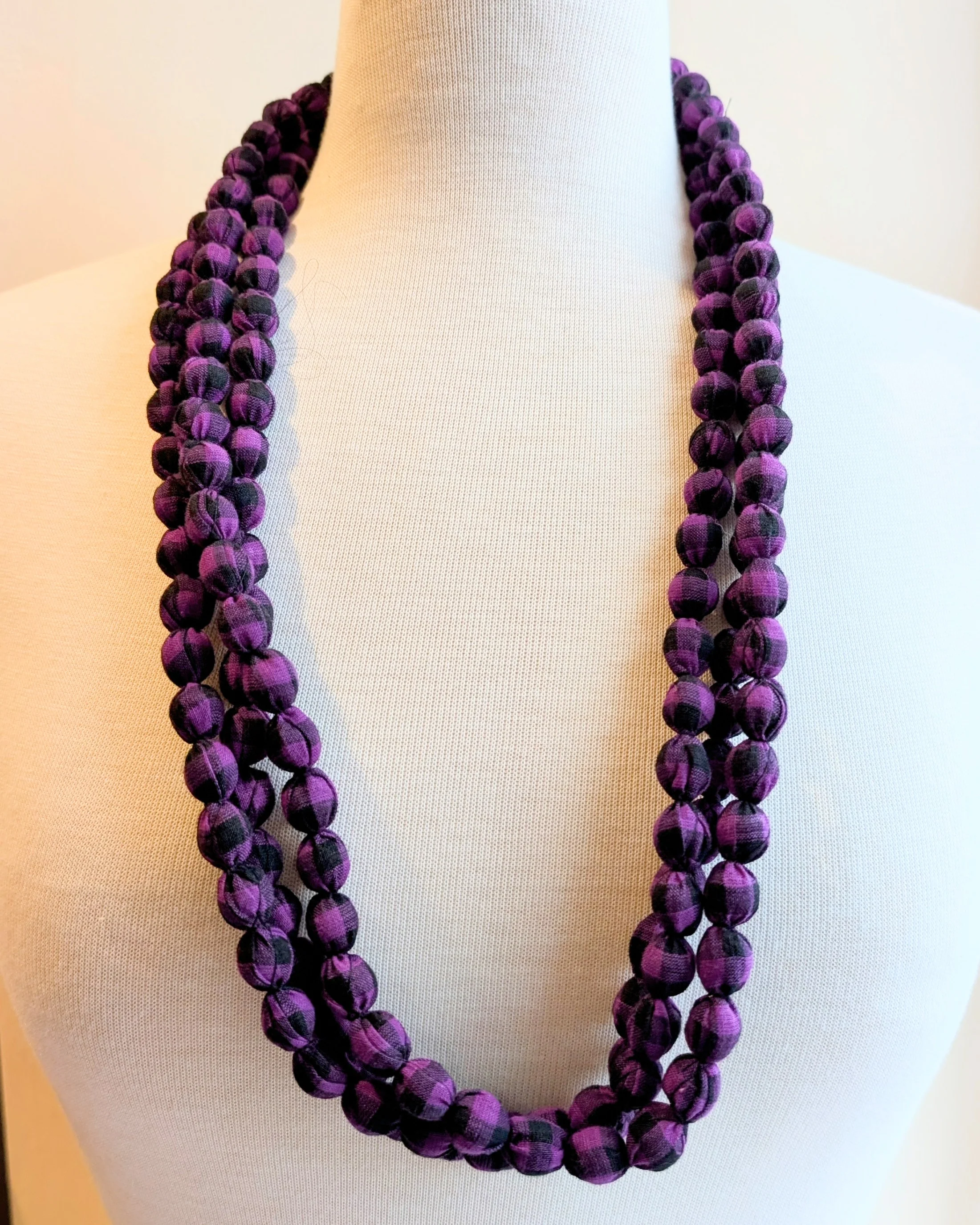 Indian Fabric Handmade Beaded Necklace Purple - Image 2