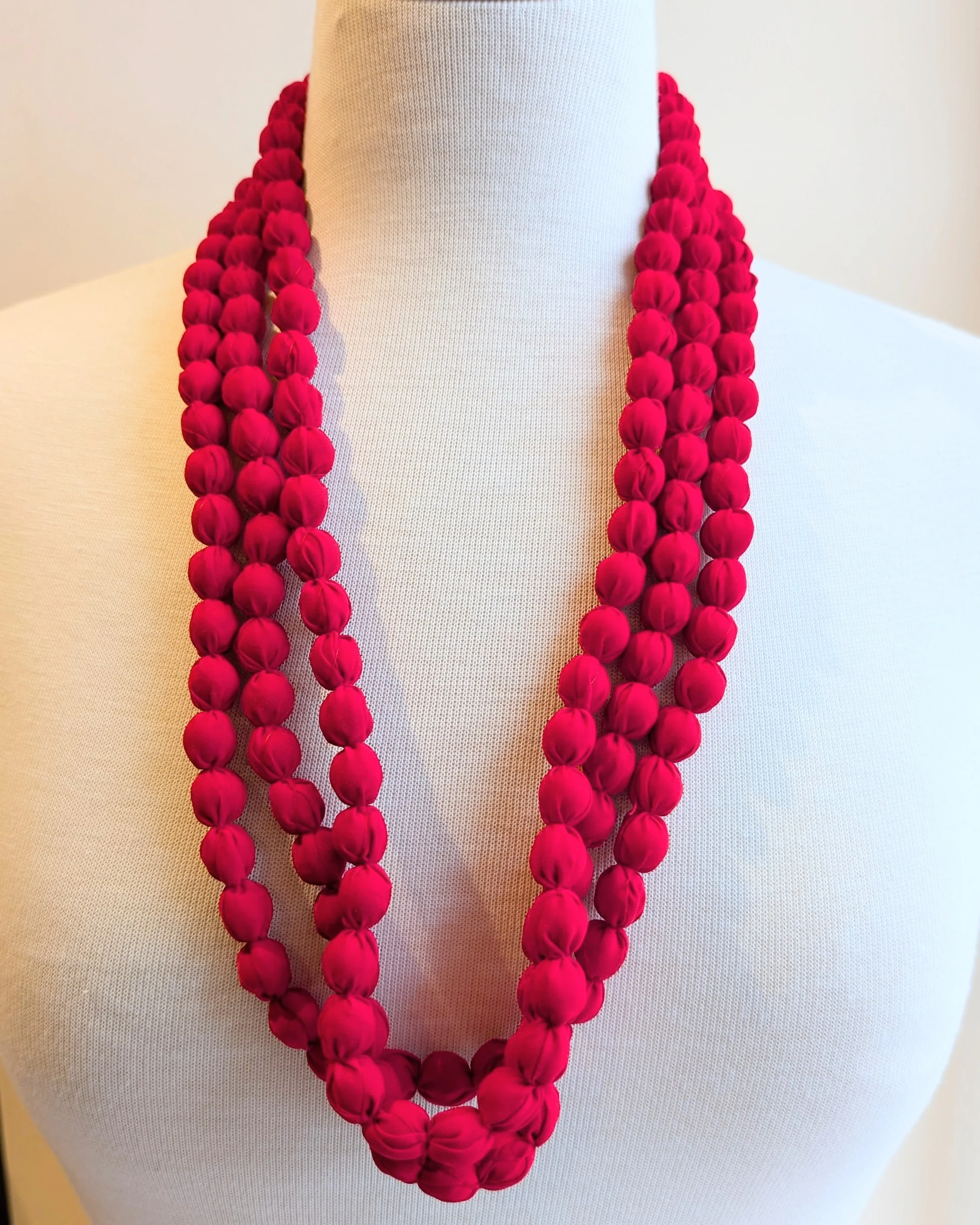 Indian Fabric Handmade Beaded Necklace Red - Image 2