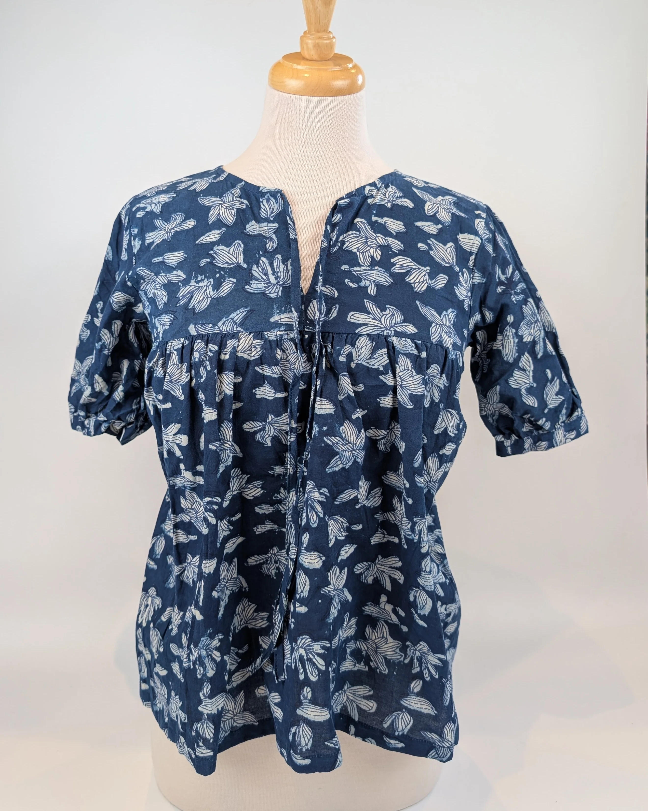 Twinflower Indigo Scattered Flowers Cotton Block Print Blouse