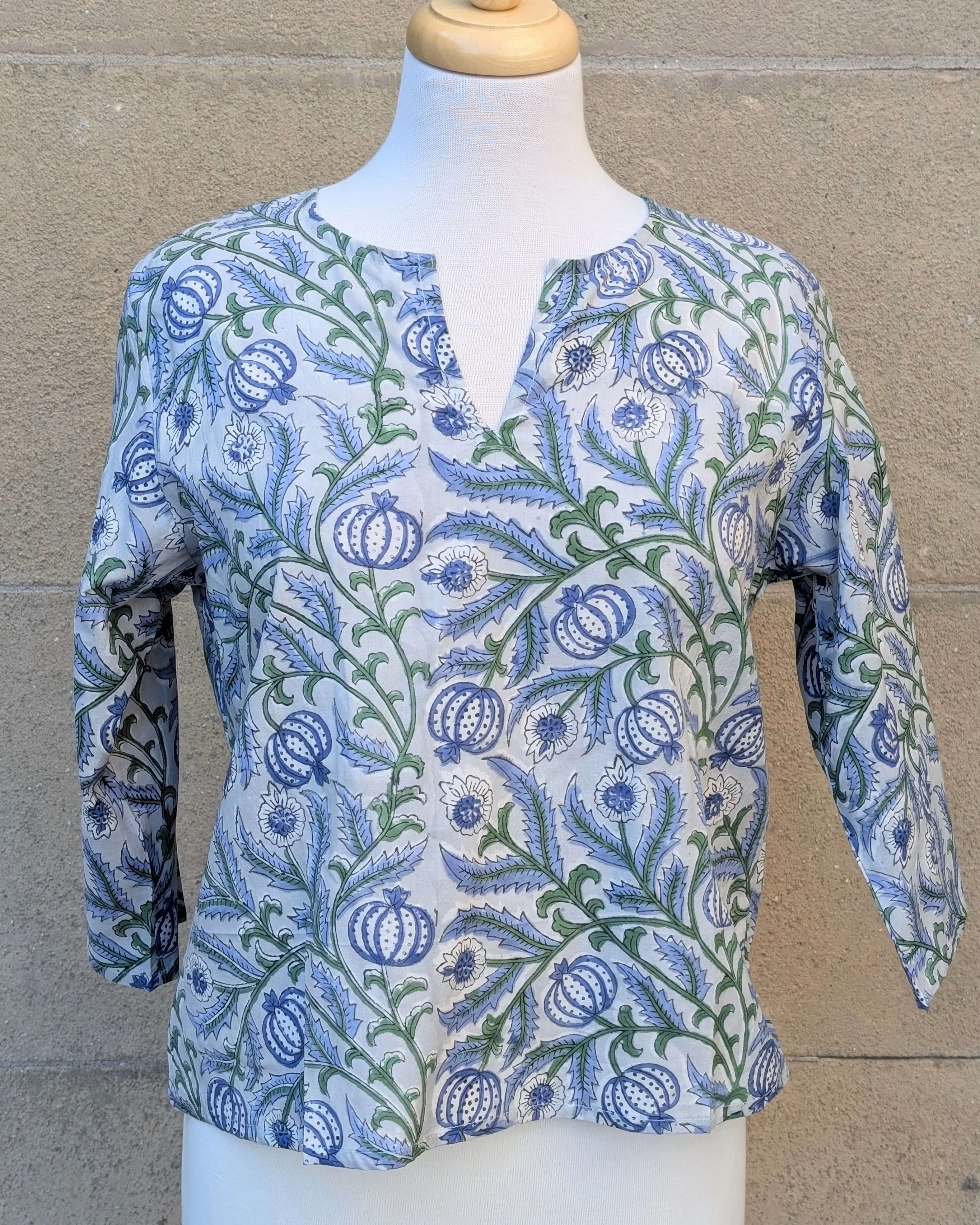 Janis Grey & Blue Floral Block Print Cotton Blouse - Image 2
