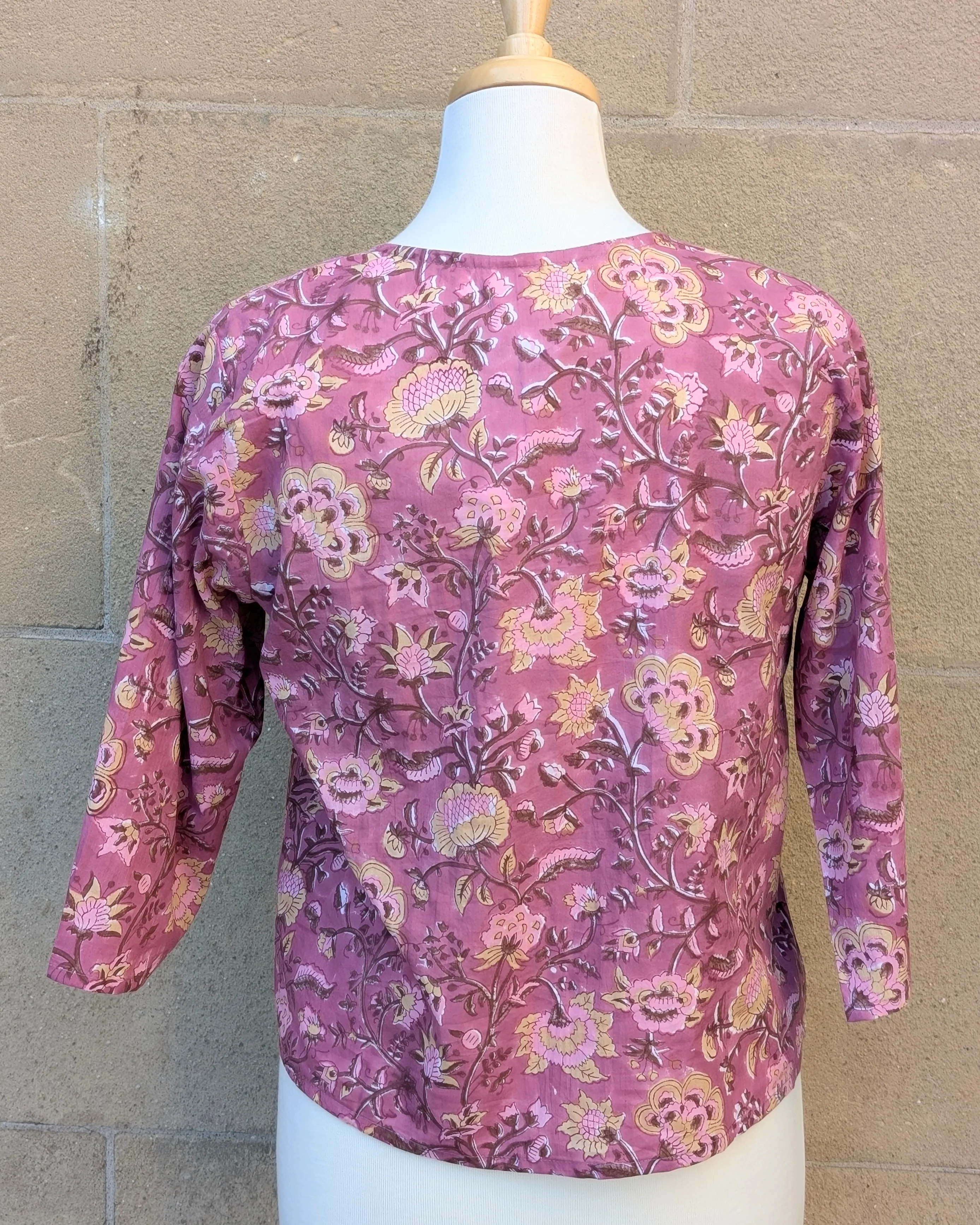Janis Pink & Yellow Floral Block Print Cotton Blouse Short Length - Image 2