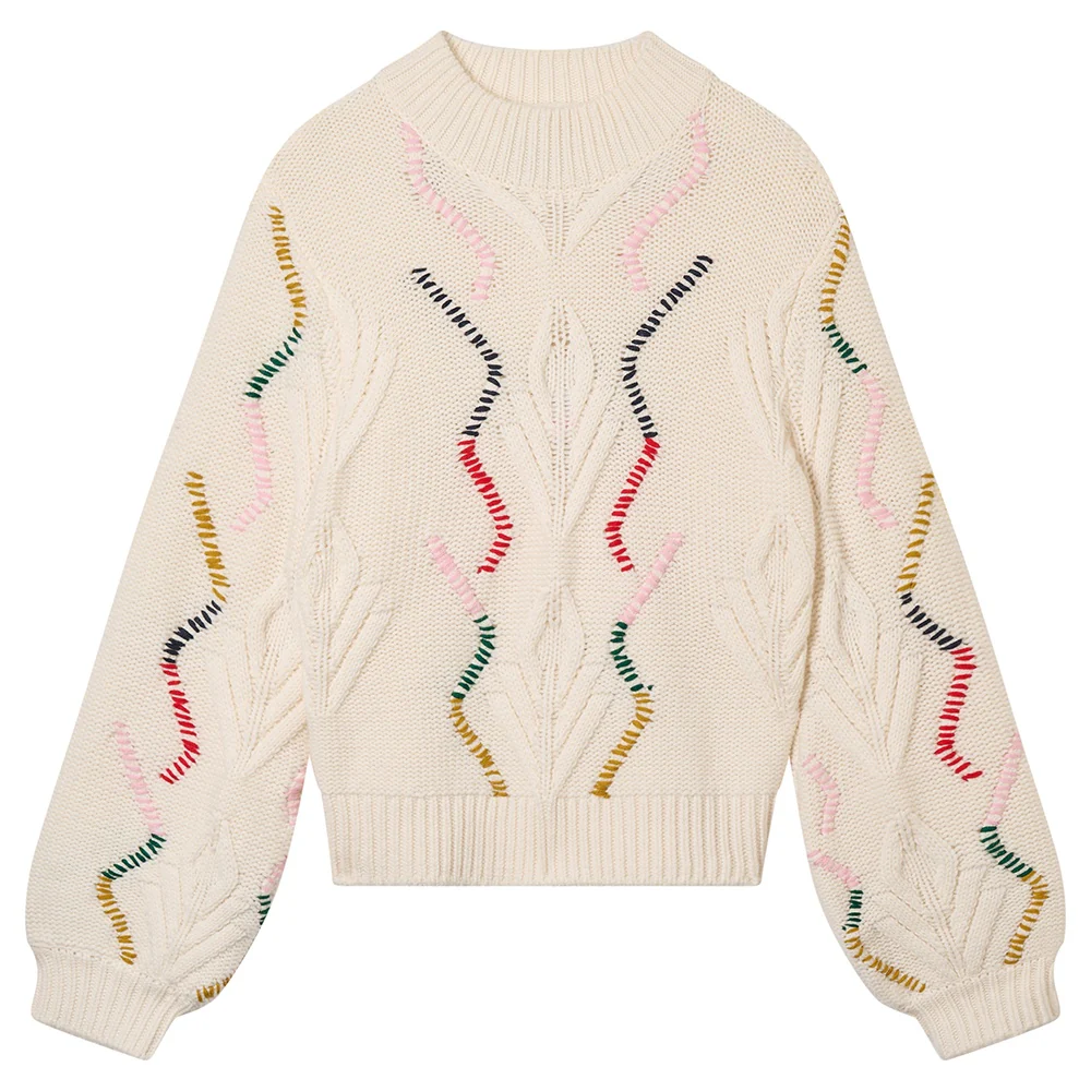 Jumper 1234 Overstitch Cream Cable Turtle Knit - Image 4