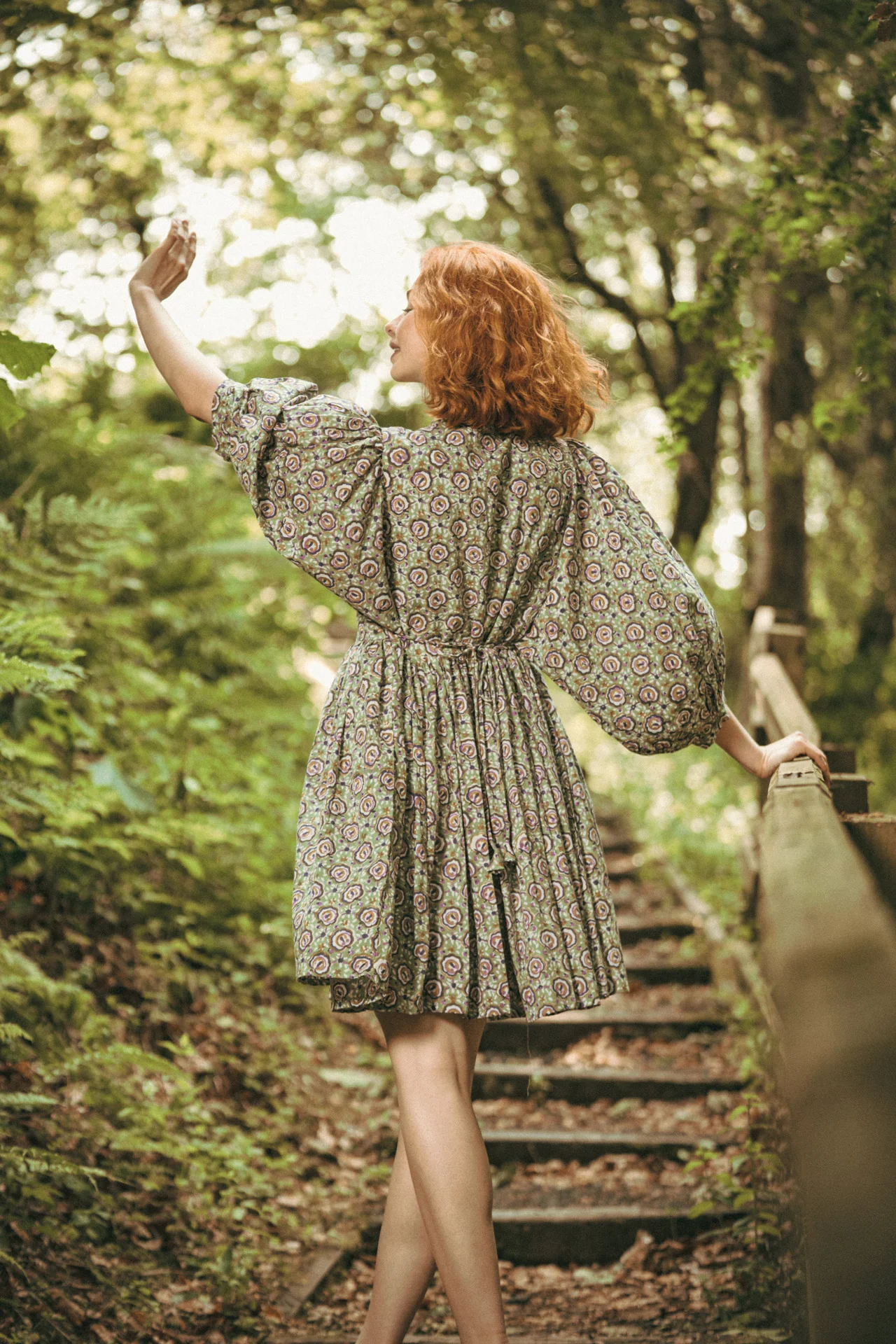 Laura Green Floral Block Printed Short Boho Dress - Image 3