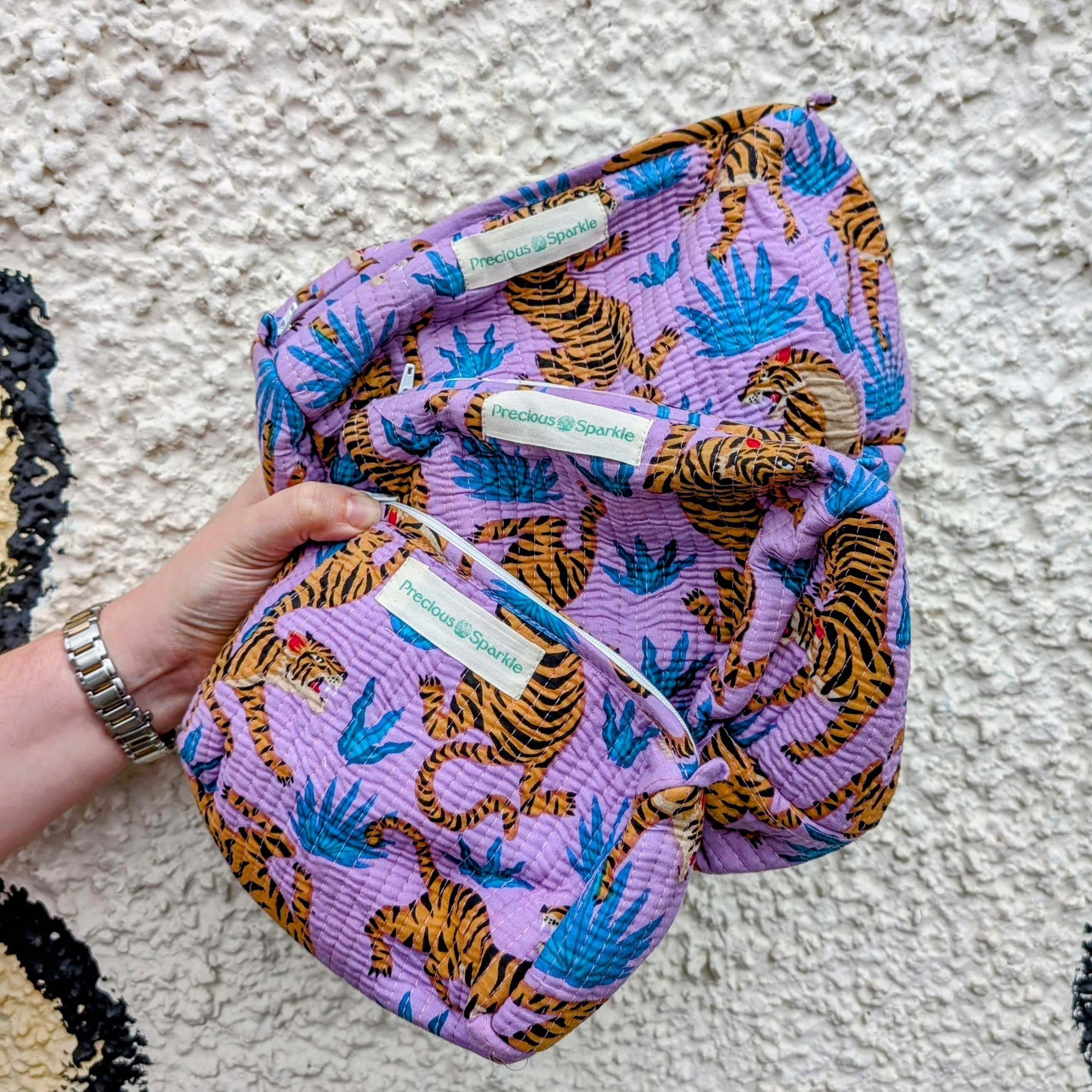 Lilac Tiger Quilted Cosmetic Bags Set of 3