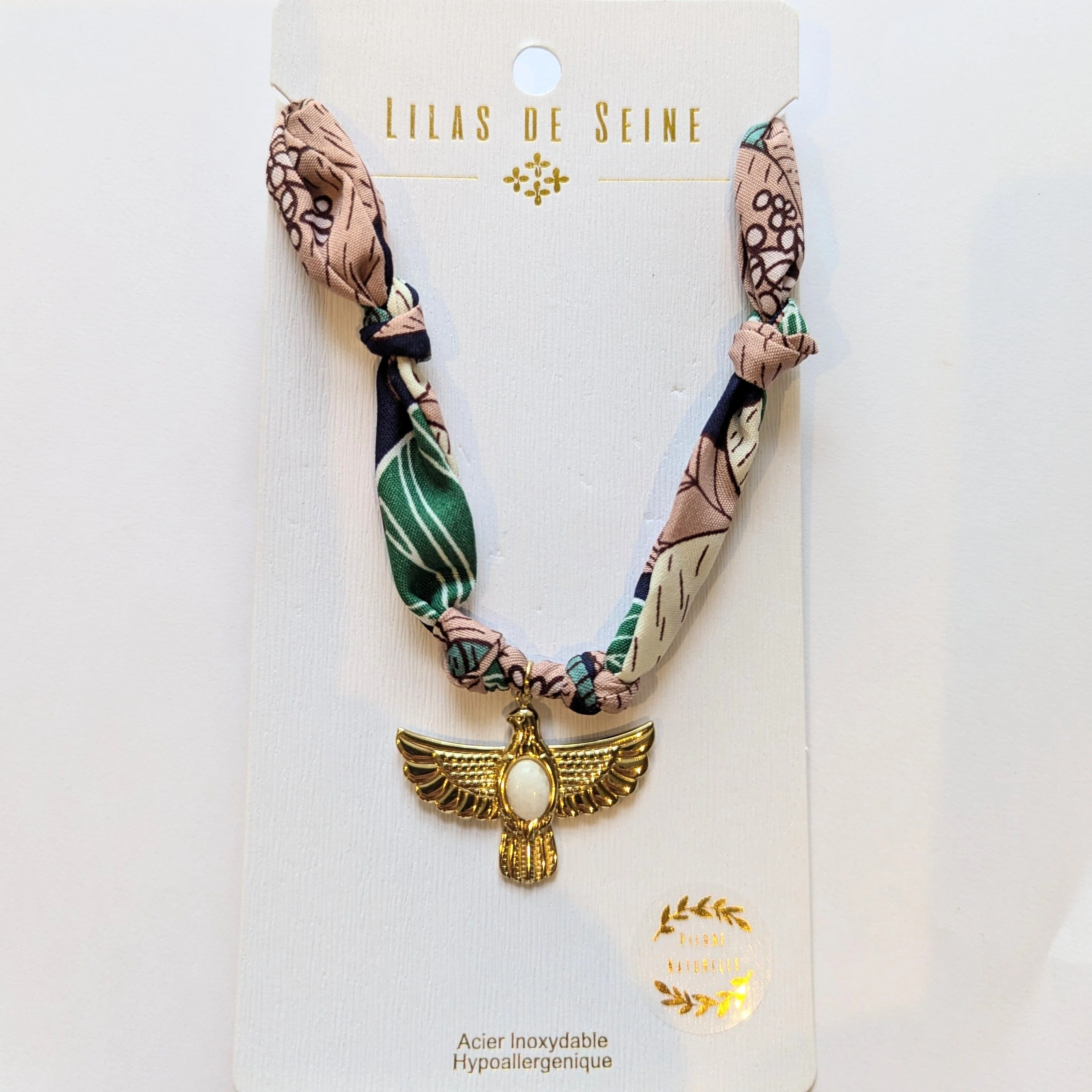 Lilas de Seine Printed Fabric Knotted Bird Necklace - Image 3