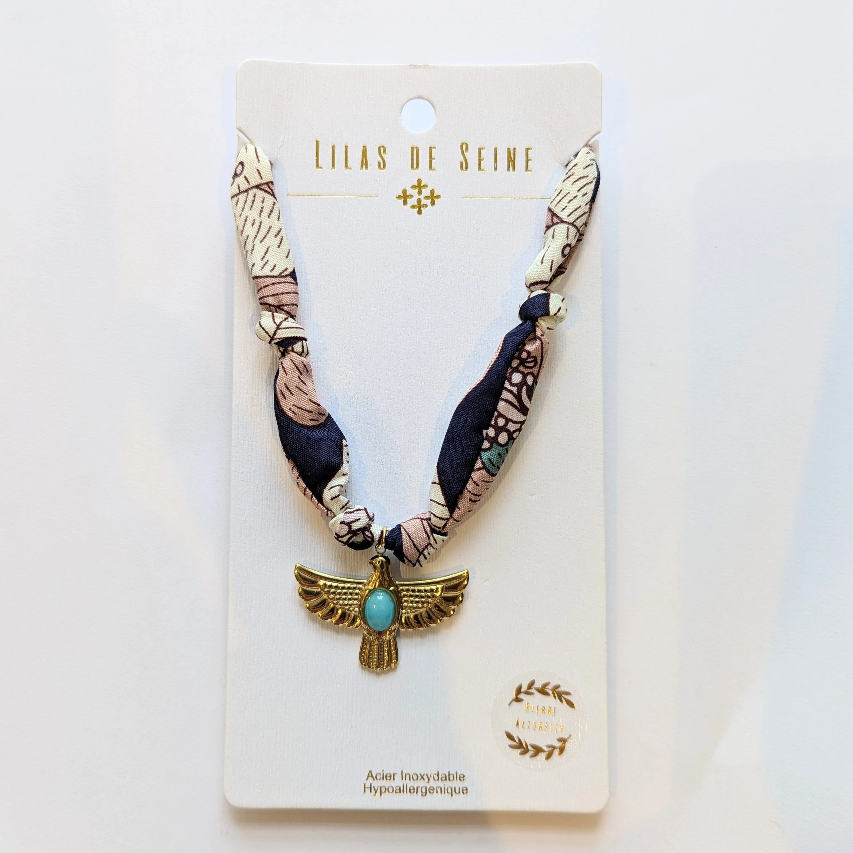 Lilas de Seine Printed Fabric Knotted Bird Necklace - Image 4