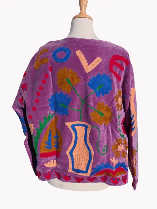 LOVE Lilac Velvet Suzani Kimono Embroidered Boho Jacket