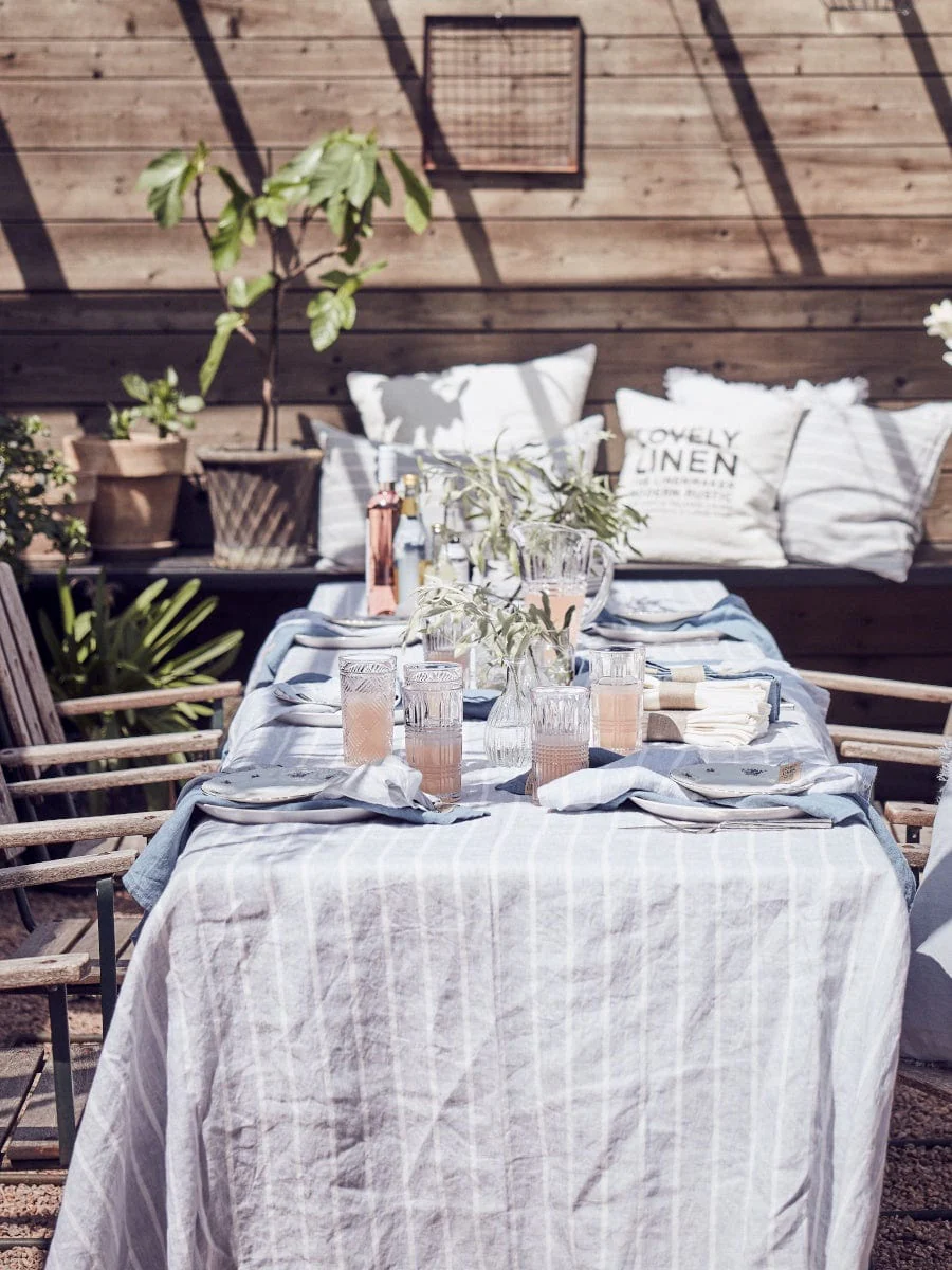 Lovely Linen Misty Tablecloth Stripe Sky - Image 3