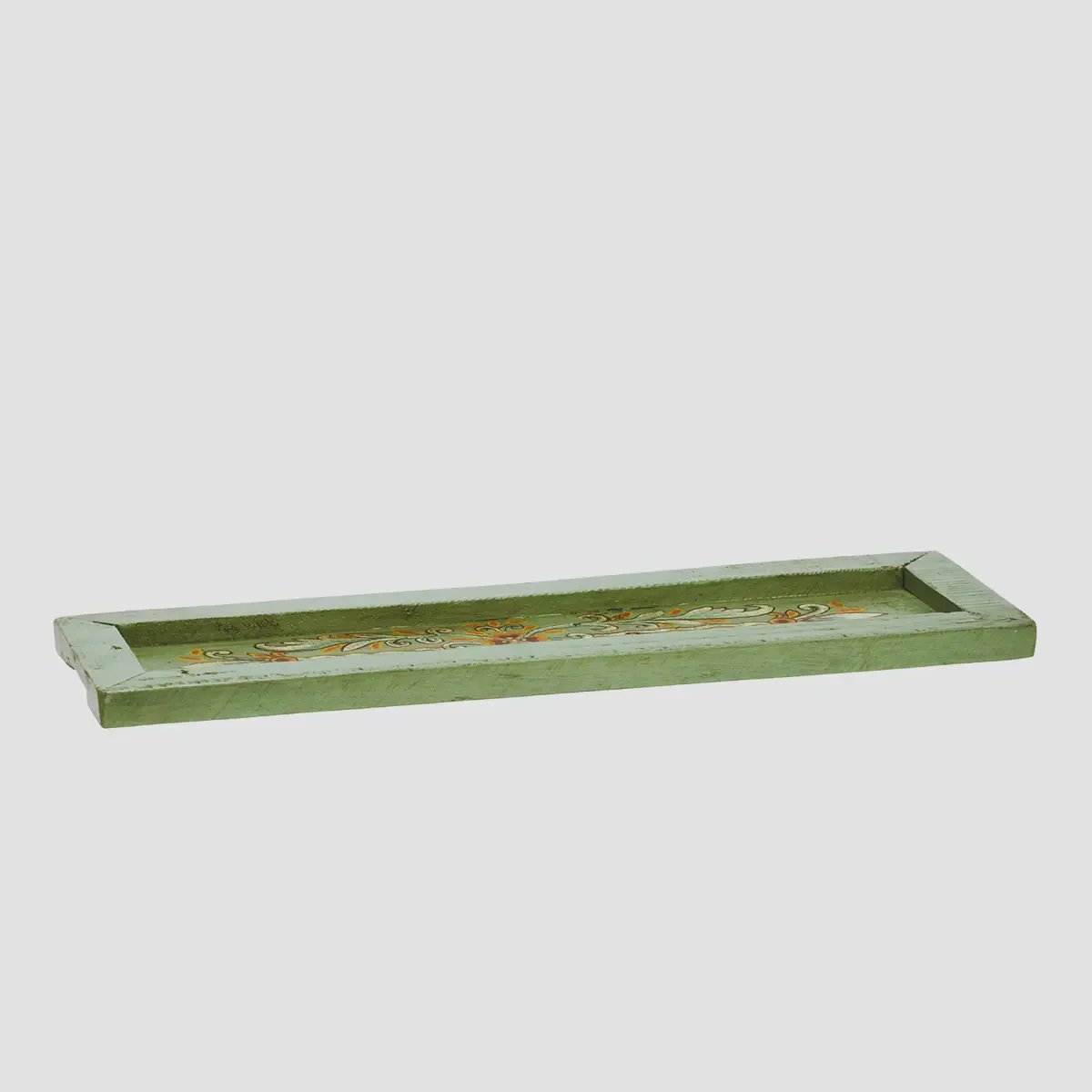Madam Stoltz Hand-Painted Green Wooden Tray Small
