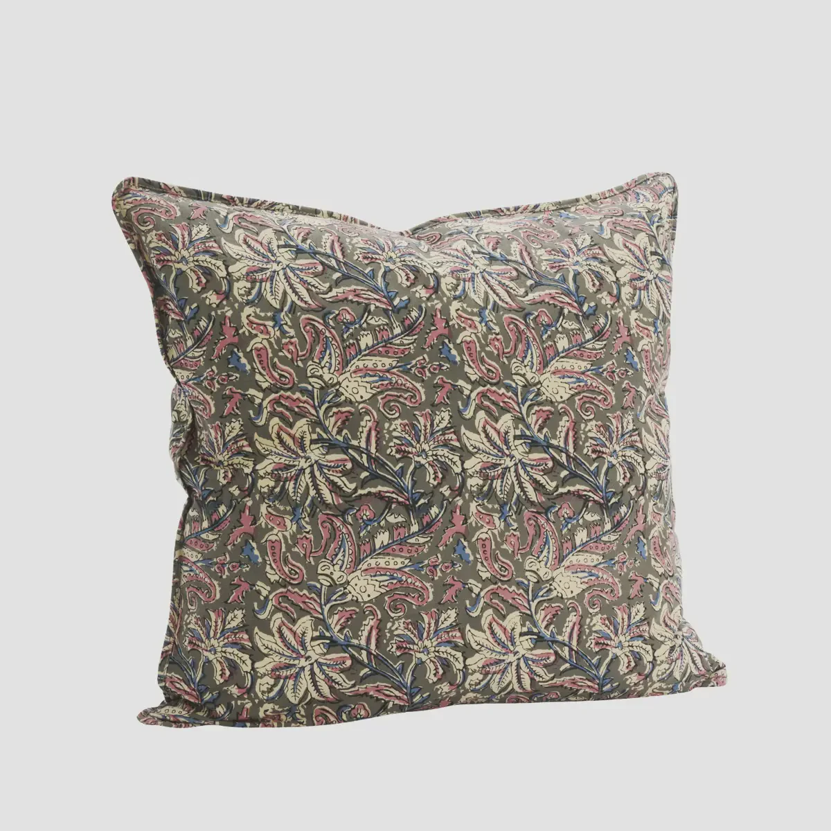 Madam Stoltz Printed Cushion Cover Grey Raspberry Off White Blue